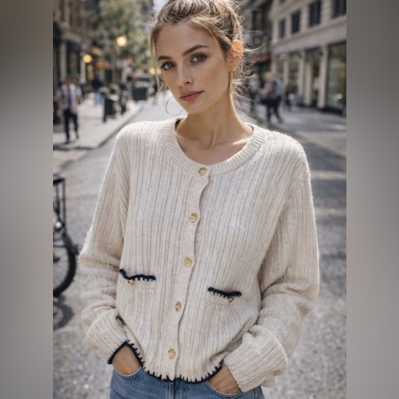 Song of Style Sweaters - Song of Style | Cream Cardigan with Gold Button Detail, Old Money, Classic